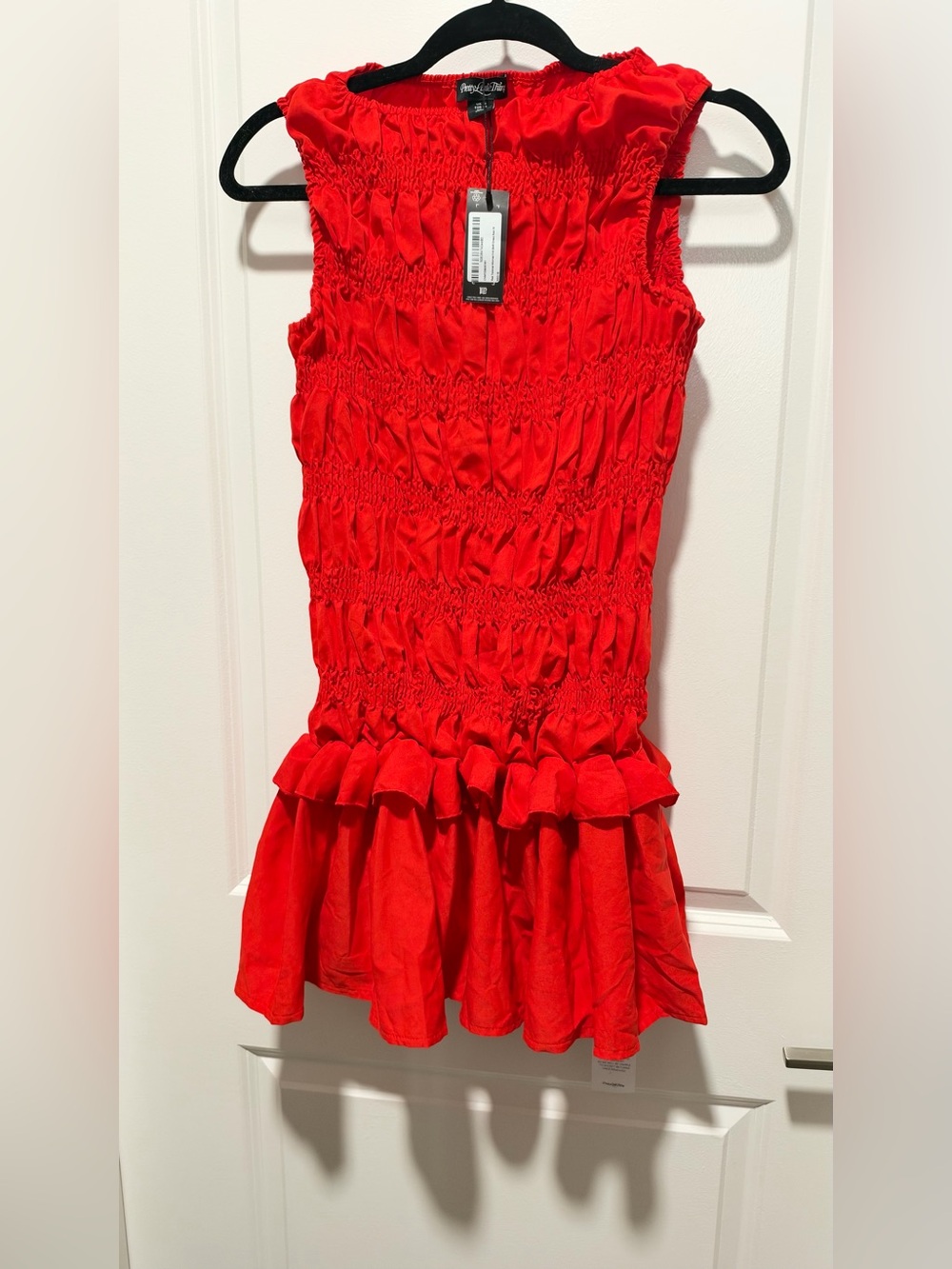 PrettyLittleThing Red Smocked Ruffle Mini Dress